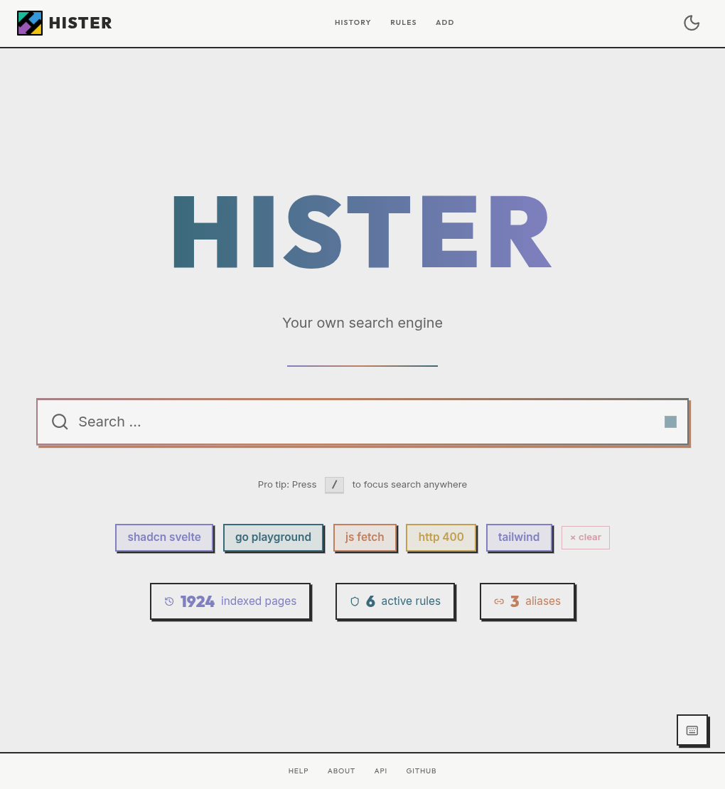Hister Web UI Landing Page