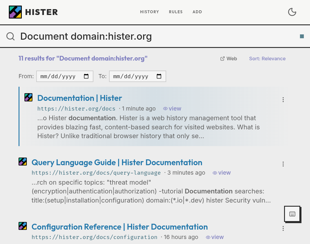 Hister Web UI