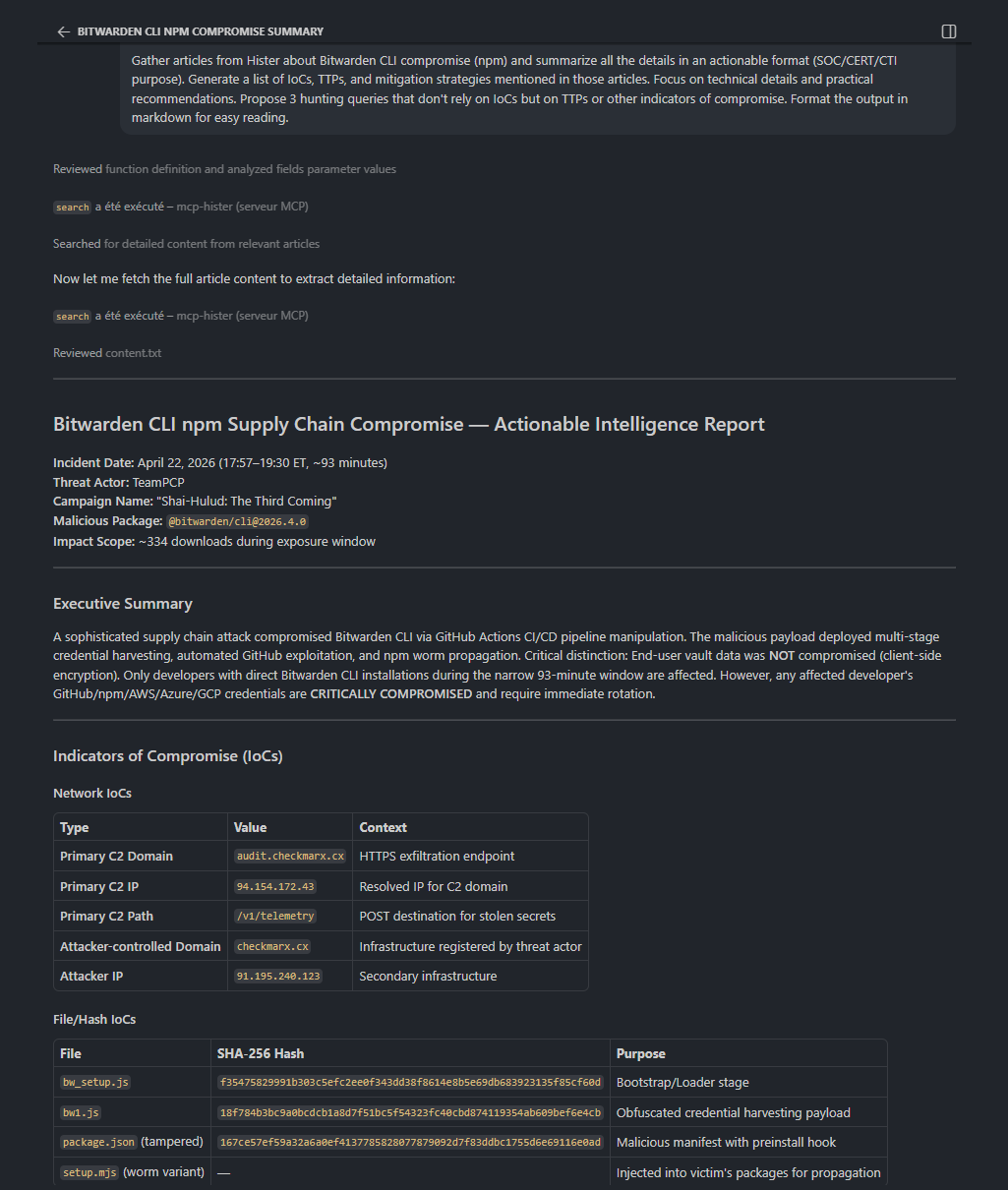 Bitwarden CLI compromise screenshot